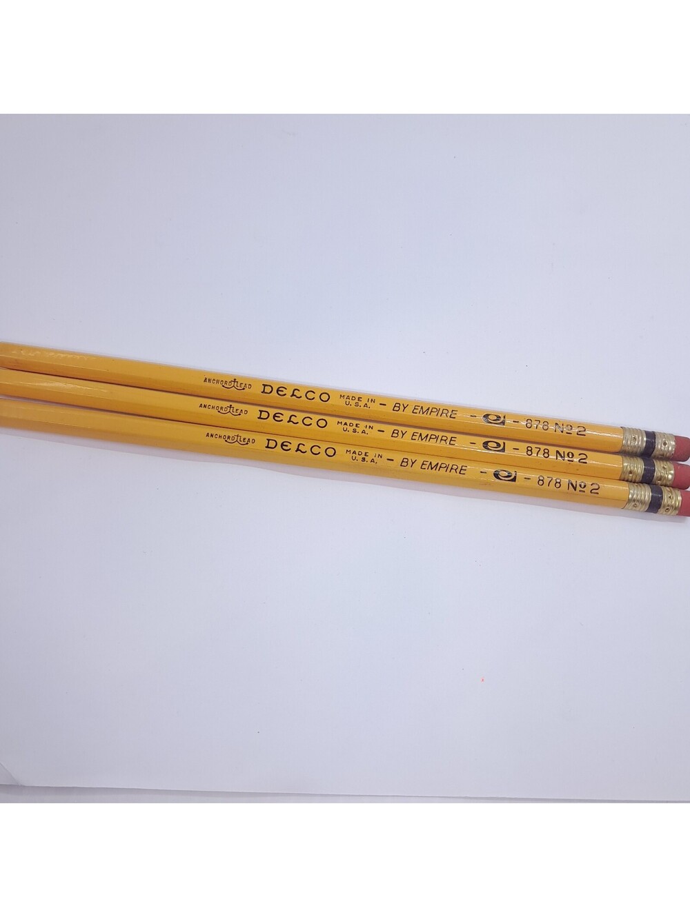 Delco by Empire 878 No. 2 Pencil set 3 Wooden #2 yellow Anchor Lead USA Vintage